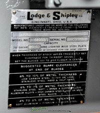 used lodge & shipley power shear 0204SL